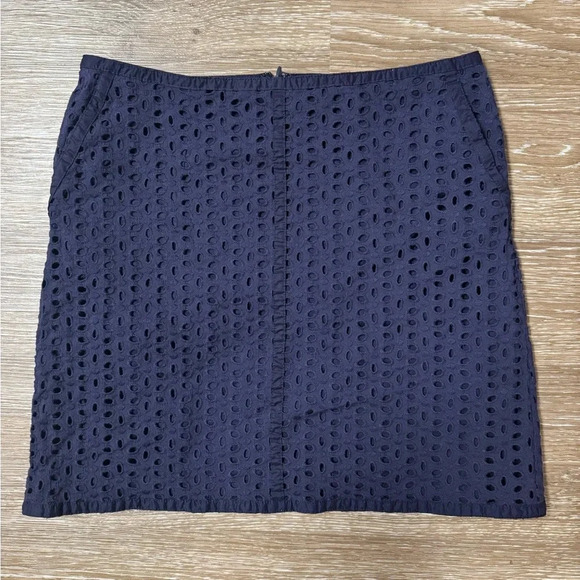 Ann Taylor Loft Navy Eyelet Skirt with Pockets, Lining, and Zip up back Size 8 - Picture 1 of 7